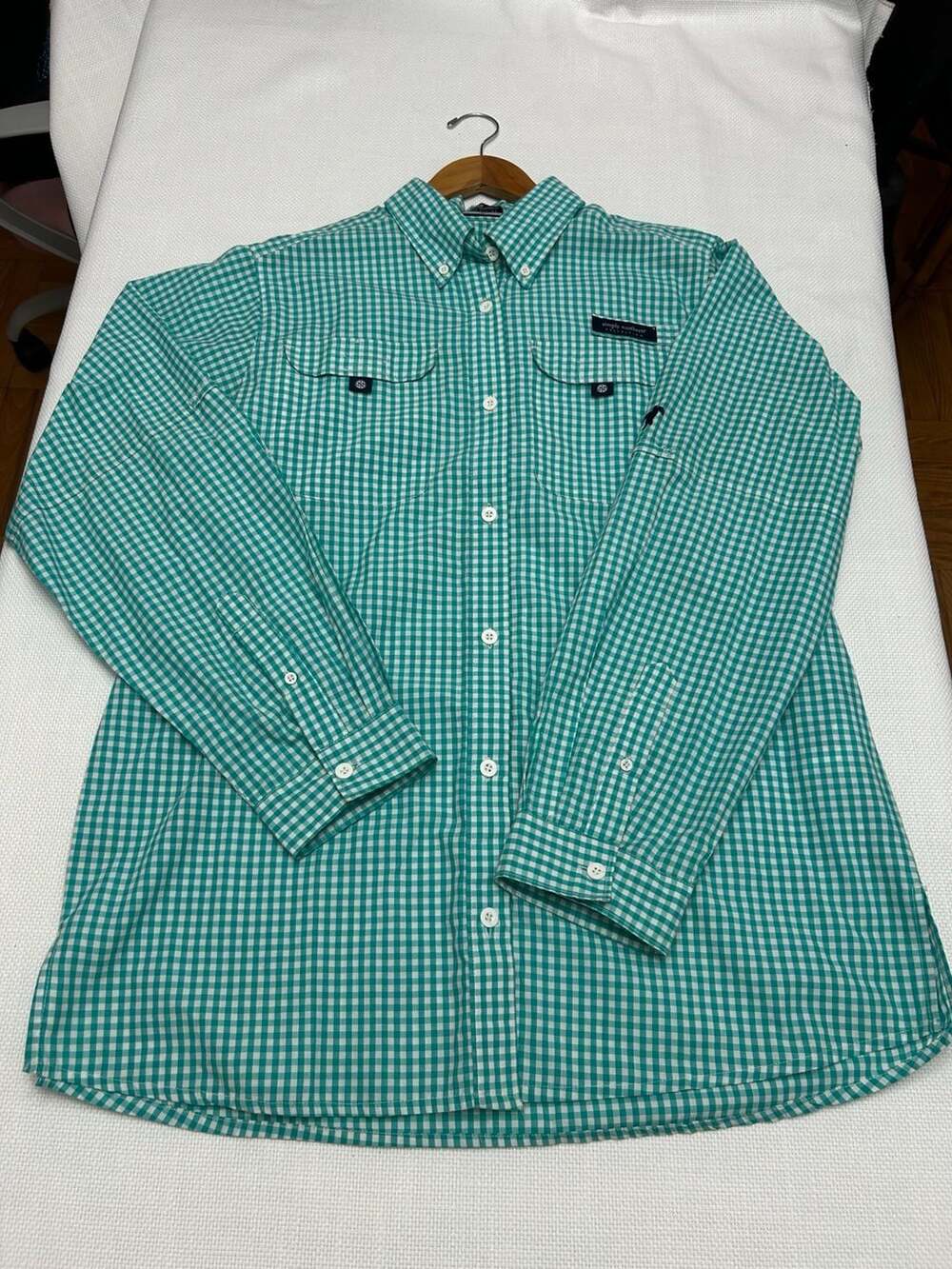 Simply Southern Collection Women's Green/White  Vented Long Sleeve Button-Down